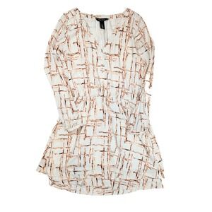 White House Black Market Long Sleeve‎ Ivory Modern Print Dress Women's Size 2